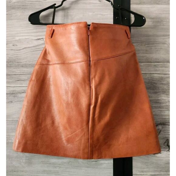 ba & sh 100% Lamb Leather Miniskirt in Cognac Size 1 / US Small MSRP $475 - Picture 4 of 6